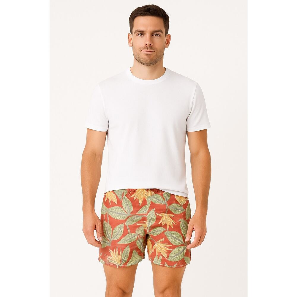 Tommy Bahama Men's Swim Trunks Orange Yellow Leafs Lining Pockets Size XXL
